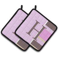 "Caroline's Treasures Letter H Initial Monogram - Pink Stripes Pair of Pot Holders CJ1005-HPTHD, 7.5HX7.5W, Multicolor"