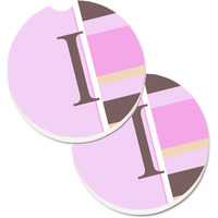 "Caroline's Treasures Letter I Initial Monogram - Pink Stripes Set of 2 Cup Holder Car Coasters CJ1005-ICARC, 2.56, Multicolor"