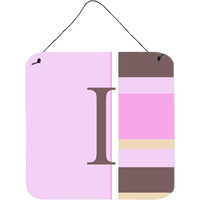 "Caroline's Treasures Letter I Initial with Monogram-Pink Stripes Wall or Door Hanging Prints, 6 x 6"", Multicolor"