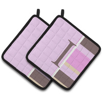 "Caroline's Treasures Letter I Initial Monogram - Pink Stripes Pair of Pot Holders CJ1005-IPTHD, 7.5HX7.5W, Multicolor"