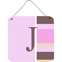 "Caroline's Treasures Letter J Initial with Monogram-Pink Stripes Wall or Door Hanging Prints, 6 x 6"", Multicolor"