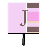 "Caroline's Treasures CJ1005-JSH4 Letter J Initial Monogram-Pink Stripes Leash Holder or Key Hook, Small, Multicolor"