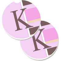 "Caroline's Treasures Letter K Initial Monogram - Pink Stripes Set of 2 Cup Holder Car Coasters CJ1005-KCARC, 2.56, Multicolor"