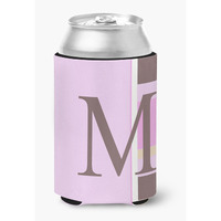Letter M Initial Monogram - Pink Stripes Can or Bottle Beverage Insulator Hugger