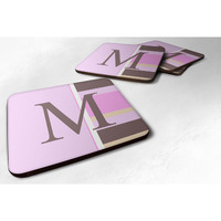 "Caroline's Treasures CJ1005-MFC Monogram-Pink Stripes Foam Coasters (Set of 4), Initial Letter M, 3.5"" H x 3.5"" W, Multicolor"