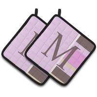 "Caroline's Treasures Letter M Initial Monogram - Pink Stripes Pair of Pot Holders CJ1005-MPTHD, 7.5HX7.5W, Multicolor"