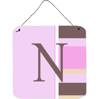 "Caroline's Treasures Letter N Initial with Monogram-Pink Stripes Wall or Door Hanging Prints, 6 x 6"", Multicolor"