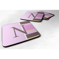 "Caroline's Treasures CJ1005-NFC Monogram-Pink Stripes Foam Coasters (Set of 4), Initial Letter N, 3.5"" H x 3.5"" W, Multicolor"