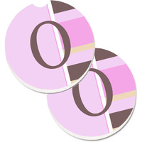 "Caroline's Treasures Letter O Initial Monogram - Pink Stripes Set of 2 Cup Holder Car Coasters CJ1005-OCARC, 2.56, Multicolor"