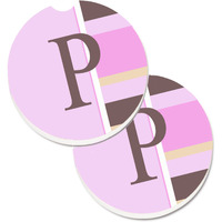 "Caroline's Treasures Letter P Initial Monogram - Pink Stripes Set of 2 Cup Holder Car Coasters CJ1005-PCARC, 2.56, Multicolor"