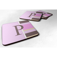 "Caroline's Treasures CJ1005-PFC Monogram-Pink Stripes Foam Coasters (Set of 4), Initial Letter P, 3.5"" H x 3.5"" W, Multicolor"