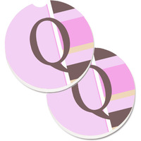 "Caroline's Treasures Letter Q Initial Monogram - Pink Stripes Set of 2 Cup Holder Car Coasters CJ1005-QCARC, 2.56, Multicolor"