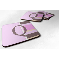 "Caroline's Treasures CJ1005-QFC Monogram-Pink Stripes Foam Coasters (Set of 4), Initial Letter Q, 3.5"" H x 3.5"" W, Multicolor"