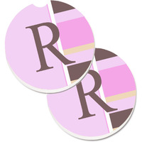 "Caroline's Treasures Letter R Initial Monogram - Pink Stripes Set of 2 Cup Holder Car Coasters CJ1005-RCARC, 2.56, Multicolor"