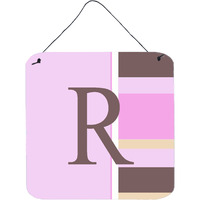 "Caroline's Treasures Letter R Initial with Monogram-Pink Stripes Wall or Door Hanging Prints, 6 x 6"", Multicolor"