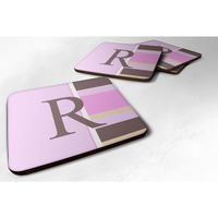 "Caroline's Treasures CJ1005-RFC Monogram-Pink Stripes Foam Coasters (Set of 4), Initial Letter R, 3.5"" H x 3.5"" W, Multicolor"