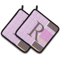 "Caroline's Treasures Letter R Initial Monogram - Pink Stripes Pair of Pot Holders CJ1005-RPTHD, 7.5HX7.5W, Multicolor"