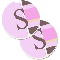 "Caroline's Treasures Letter S Initial Monogram - Pink Stripes Set of 2 Cup Holder Car Coasters CJ1005-SCARC, 2.56, Multicolor"