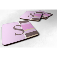 "Caroline's Treasures CJ1005-SFC Monogram-Pink Stripes Foam Coasters (Set of 4), Initial Letter S, 3.5"" H x 3.5"" W, Multicolor"