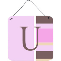 "Caroline's Treasures Letter U Initial with Monogram-Pink Stripes Wall or Door Hanging Prints, 6 x 6"", Multicolor"