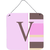 "Caroline's Treasures Letter V Initial with Monogram-Pink Stripes Wall or Door Hanging Prints, 6 x 6"", Multicolor"