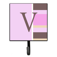 "Caroline's Treasures CJ1005-VSH4 Letter V Initial Monogram-Pink Stripes Leash Holder or Key Hook, Small, Multicolor"