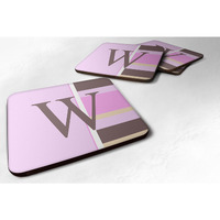 "Caroline's Treasures CJ1005-WFC Monogram-Pink Stripes Foam Coasters (Set of 4), Initial Letter W, 3.5"" H x 3.5"" W, Multicolor"