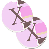 "Caroline's Treasures Letter x Initial Monogram - Pink Stripes Set of 2 Cup Holder Car Coasters CJ1005-XCARC, 2.56, Multicolor"