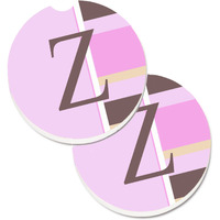 "Caroline's Treasures Letter Z Initial Monogram - Pink Stripes Set of 2 Cup Holder Car Coasters CJ1005-ZCARC, 2.56, Multicolor"