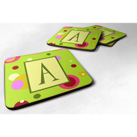 "Caroline's Treasures CJ1010-AFC Monogram-Green Foam Coasters (Set of 4), Initial Letter A, 3.5"" H x 3.5"" W, Multicolor"
