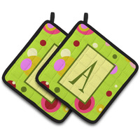 "Caroline's Treasures Letter A Monogram - Lime green Pair of Pot Holders CJ1010-APTHD, 7.5HX7.5W, Multicolor"