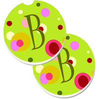 "Caroline's Treasures Letter B Monogram - Lime green Set of 2 Cup Holder Car Coasters CJ1010-BCARC, 2.56, Multicolor"