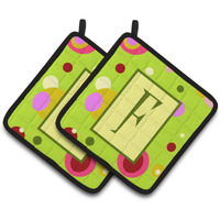 "Caroline's Treasures Letter F Monogram - Lime green Pair of Pot Holders CJ1010-FPTHD, 7.5HX7.5W, Multicolor"