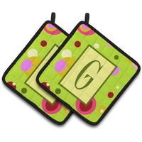 "Caroline's Treasures Letter G Monogram - Lime green Pair of Pot Holders CJ1010-GPTHD, 7.5HX7.5W, Multicolor"