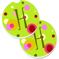 "Caroline's Treasures Letter H Monogram - Lime green Set of 2 Cup Holder Car Coasters CJ1010-HCARC, 2.56, Multicolor"