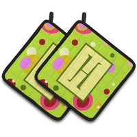 "Caroline's Treasures Letter H Monogram - Lime green Pair of Pot Holders CJ1010-HPTHD, 7.5HX7.5W, Multicolor"