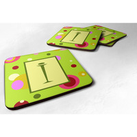 "Caroline's Treasures CJ1010-IFC Monogram-Green Foam Coasters (Set of 4), Initial Letter I, 3.5"" H x 3.5"" W, Multicolor"