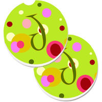 "Caroline's Treasures Letter J Monogram - Lime green Set of 2 Cup Holder Car Coasters CJ1010-JCARC, 2.56, Multicolor"
