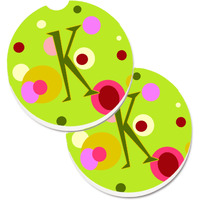 "Caroline's Treasures Letter K Monogram - Lime green Set of 2 Cup Holder Car Coasters CJ1010-KCARC, 2.56, Multicolor"