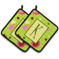 "Caroline's Treasures Letter K Monogram - Lime green Pair of Pot Holders CJ1010-KPTHD, 7.5HX7.5W, Multicolor"