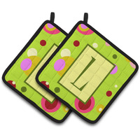 "Caroline's Treasures Letter L Monogram - Lime green Pair of Pot Holders CJ1010-LPTHD, 7.5HX7.5W, Multicolor"