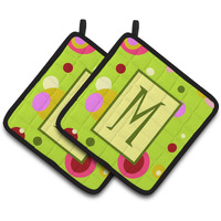 "Caroline's Treasures Letter M Monogram - Lime green Pair of Pot Holders CJ1010-MPTHD, 7.5HX7.5W, Multicolor"