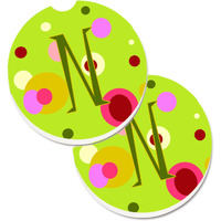 "Caroline's Treasures Letter N Monogram - Lime green Set of 2 Cup Holder Car Coasters CJ1010-NCARC, 2.56, Multicolor"