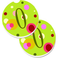 "Caroline's Treasures Letter O Monogram - Lime green Set of 2 Cup Holder Car Coasters CJ1010-OCARC, 2.56, Multicolor"