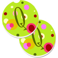 "Caroline's Treasures Letter Q Monogram - Lime green Set of 2 Cup Holder Car Coasters CJ1010-QCARC, 2.56, Multicolor"