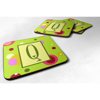 "Caroline's Treasures CJ1010-QFC Monogram-Green Foam Coasters (Set of 4), Initial Letter Q, 3.5"" H x 3.5"" W, Multicolor"