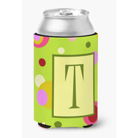 Letter T Initial Monogram - Green Can or Bottle Beverage Insulator Hugger