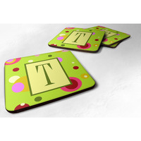 "Caroline's Treasures CJ1010-TFC Monogram-Green Foam Coasters (Set of 4), Initial Letter T, 3.5"" H x 3.5"" W, Multicolor"