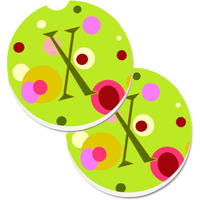 "Caroline's Treasures Letter x Monogram - Lime green Set of 2 Cup Holder Car Coasters CJ1010-XCARC, 2.56, Multicolor"