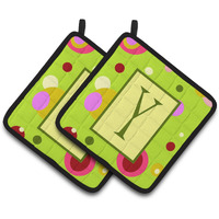 "Caroline's Treasures Letter Y Monogram - Lime green Pair of Pot Holders CJ1010-YPTHD, 7.5HX7.5W, Multicolor"